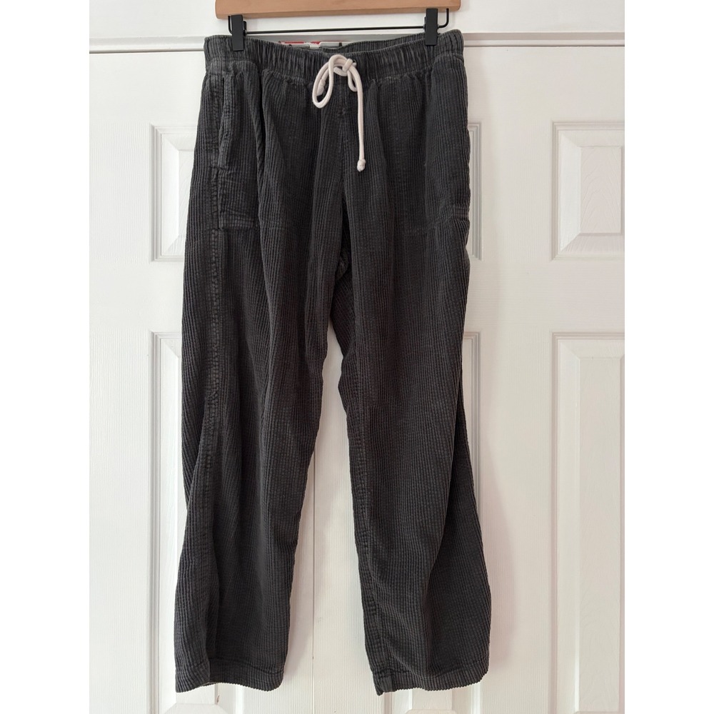 Aerie Charcoal Gray Corduroy Wide‎ Leg Pants Small Drawstring Elastic Waist